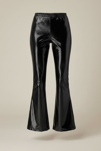 Pantalon Patte D'Éléphant Noir Brillant Élasthanne Disco - Simili cuir - vue 3