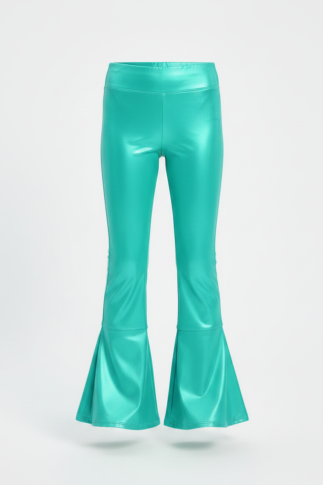 Pantalon Patte D'Éléphant Évasé Brillant Vert Métallisé Fille - Simili cuir - vue 3
