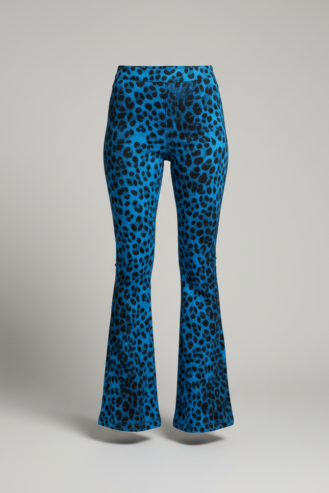 Pantalon Patte D'Éléphant Léopard Bleu Imprimé Évasé - Maille - vue 3