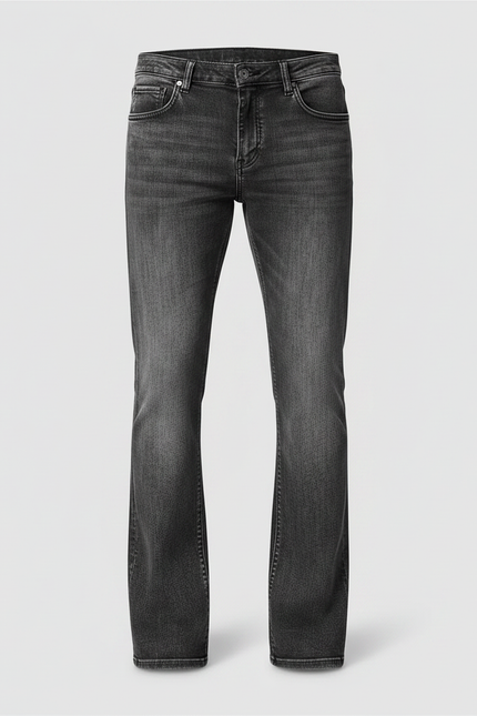 Pantalon Patte D'Éléphant Jean Délavé Gris Homme Classique - vue 3