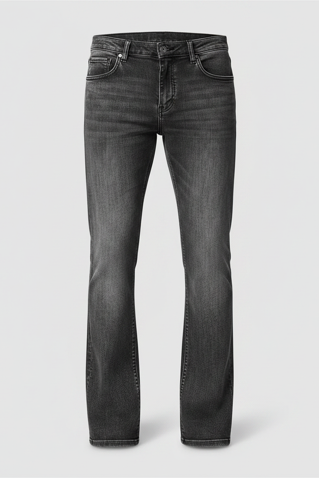 Pantalon Patte D'Éléphant Jean Délavé Gris Homme Classique - vue 3