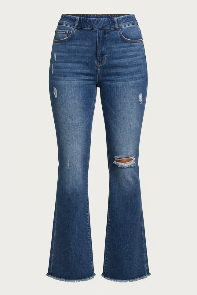 Pantalon Patte D'Éléphant Jean Bleu Délavé Déchiré Élastique - vue 3
