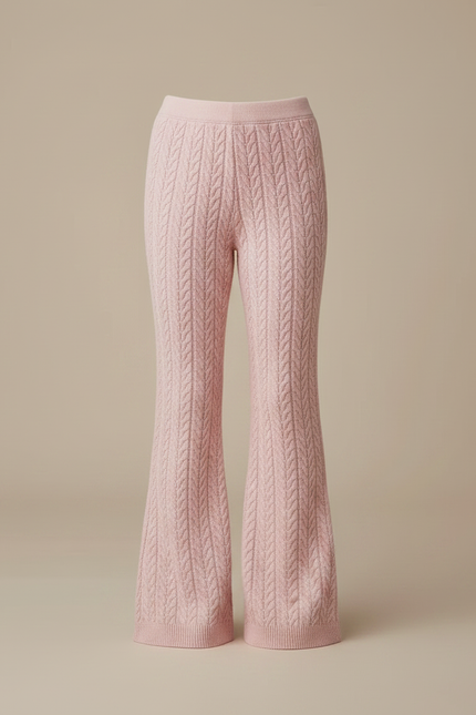Pantalon Patte D'Éléphant Rose Tricoté Torsadé Fille Confortable - Maille - vue 3
