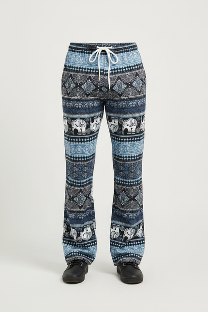Pantalon Patte D'Éléphant Bleu Imprimé Ethnique Ample Confortable - Viscose - vue 3