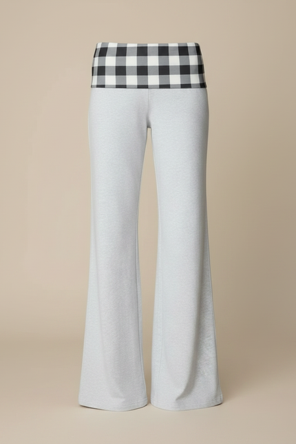 Pantalon Patte D'Éléphant Gris Plaid Confortable Évasé - Molleton - vue 3
