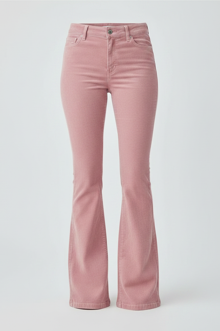 Pantalon Patte D'Éléphant Rose Côtelé Taille Haute Slim Fit - Cordé - vue 3