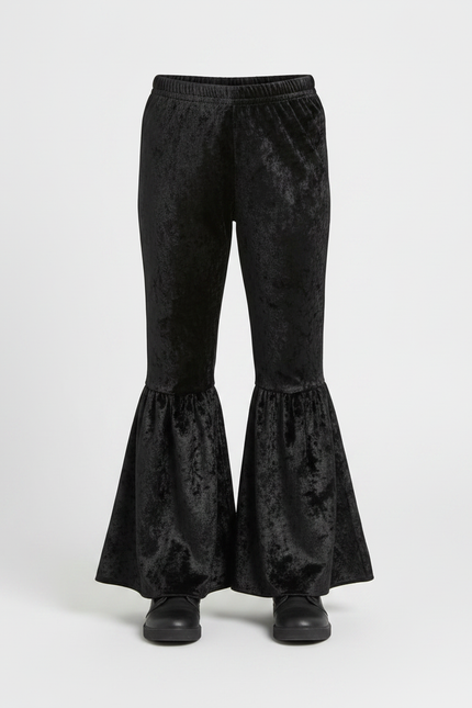 Pantalon Patte D'Éléphant Velours Noir Évasé Enfant Fille - vue 3