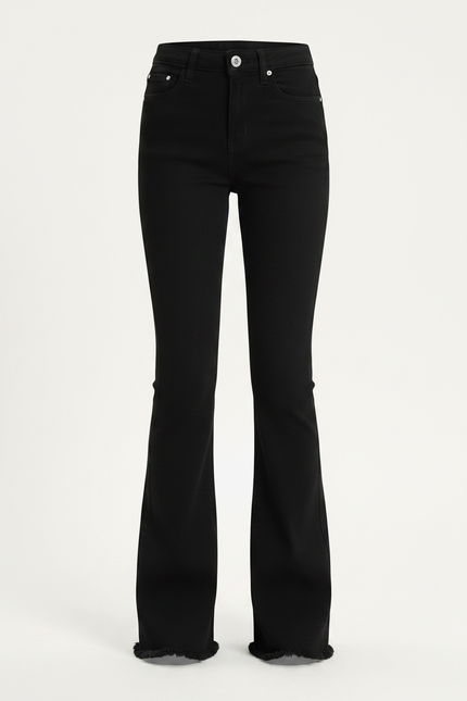 Pantalon Patte D'Éléphant Noir Taille Haute Effiloché Enfant - Jean - vue 3