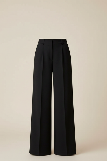 Pantalon Patte D'Éléphant Noir Plissé Taille Haute Élégant - Gabardine - vue 3