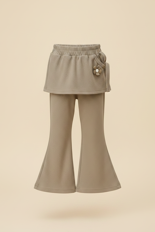Pantalon Patte D'Éléphant Kaki Côtelé Confortable Évasé Enfant - Maille - vue 3