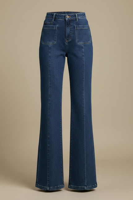 Pantalon Patte D'Éléphant Bleu Denim Taille Haute Élégant - Jean - vue 3