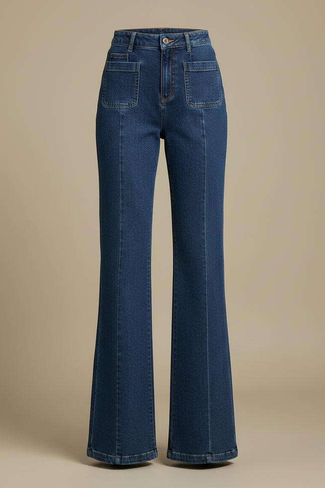 Pantalon Patte D'Éléphant Bleu Denim Taille Haute Élégant - Jean - vue 3