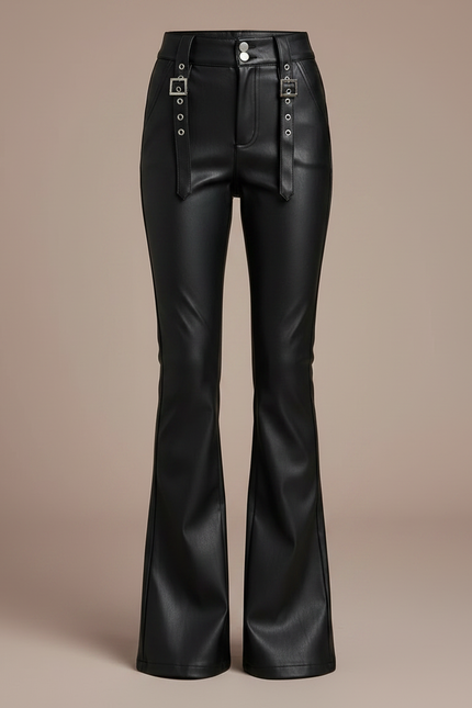 Pantalon Patte D'Éléphant Similicuir Noir Boucles Évasé Fille - Simili cuir - vue 3