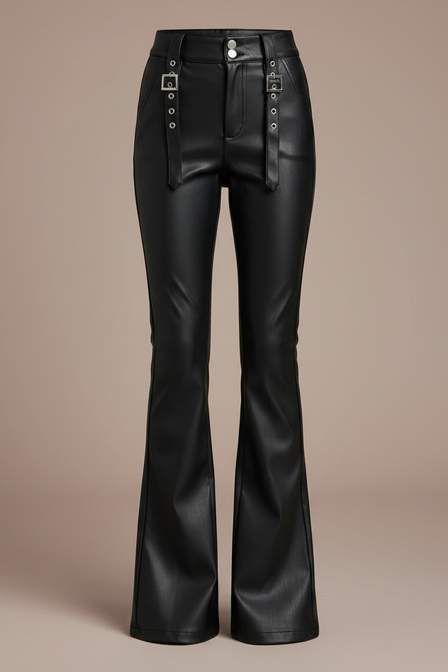 Pantalon Patte D'Éléphant Similicuir Noir Boucles Évasé Fille - Simili cuir - vue 3