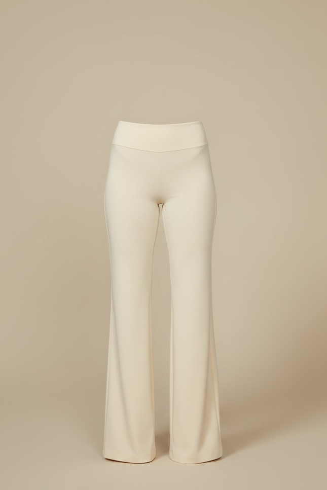 Pantalon Patte D'Éléphant Crème Fluide Taille Haute Élégant - Beige Maille - vue 3