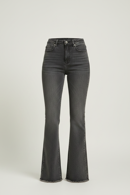Pantalon Patte D'Éléphant Gris Délavé Taille Haute Effiloché - Jean - vue 3