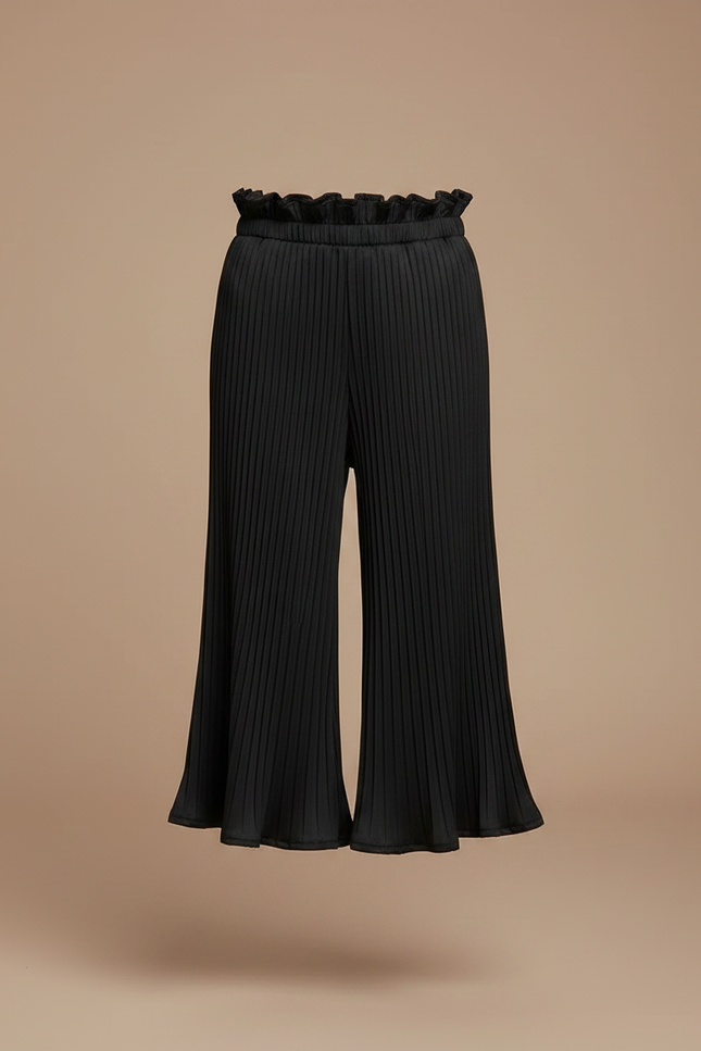 Pantalon Patte D'Éléphant Noir Plissé Évasé Fluide Enfant - Polyester - vue 3