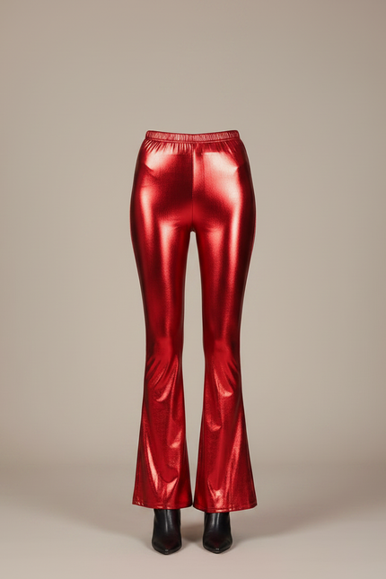 Pantalon Patte D'Éléphant Rouge Métallisé Brillant Évasé Disco - Polyester - vue 3