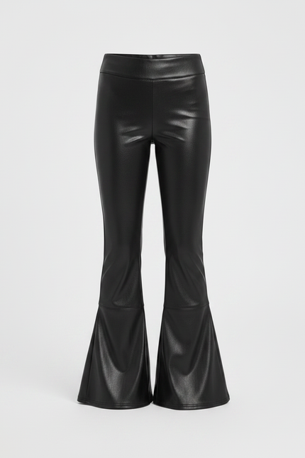Pantalon Patte D'Éléphant Noir Simili Cuir Évasé Brillant Fille - vue 3