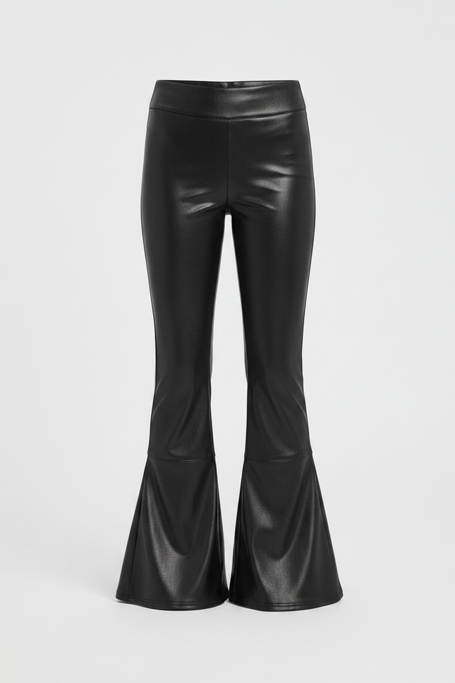 Pantalon Patte D'Éléphant Noir Simili Cuir Évasé Brillant Fille - vue 3