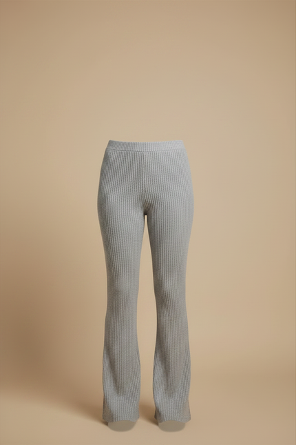 Pantalon Patte D'Éléphant Côtelé Gris Confortable Évasé Femme - Maille - vue 3