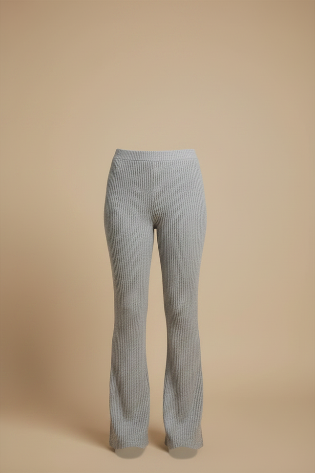 Pantalon Patte D'Éléphant Côtelé Gris Confortable Évasé Femme - Maille - vue 3