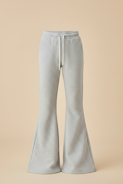 Pantalon Patte D'Éléphant Gris Sport Décontracté Taille Haute - Molleton - vue 3