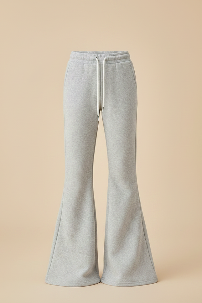 Pantalon Patte D'Éléphant Gris Sport Décontracté Taille Haute - Molleton - vue 3