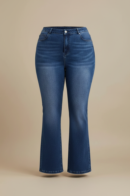 Pantalon Patte D'Éléphant Denim Bleu Taille Haute Femme - Jean - vue 3