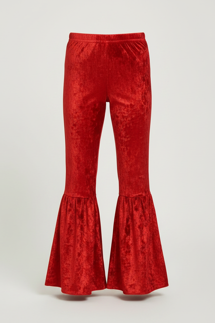 Pantalon Patte D'Éléphant Velours Rouge Évasé Enfant Fille - vue 3