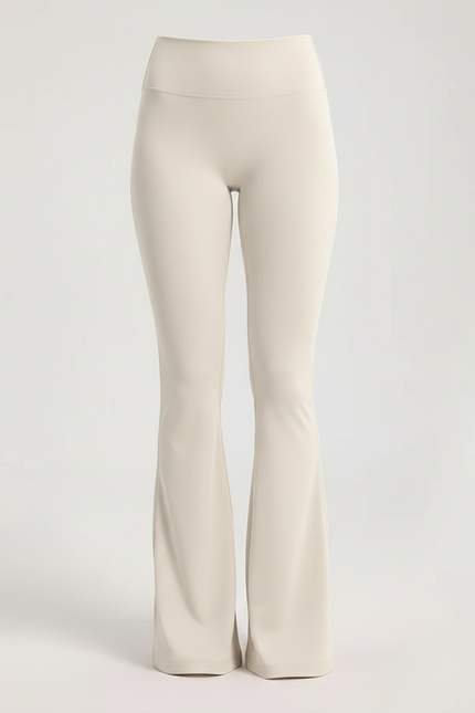 Pantalon Patte D'Éléphant Crème Taille Haute Élastique Confortable - Beige Polyester - vue 3