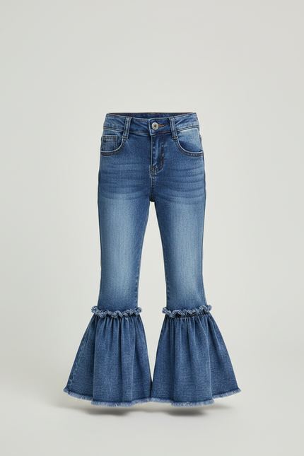 Pantalon Patte D'Éléphant Denim Bleu Volants Fille - Jean - vue 3