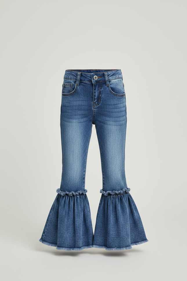 Pantalon Patte D'Éléphant Denim Bleu Volants Fille - Jean - vue 3