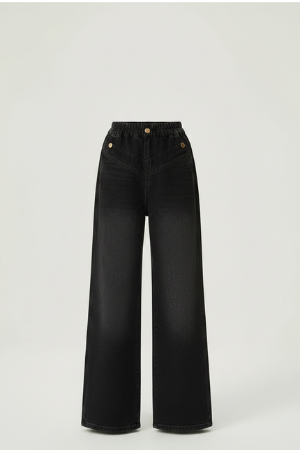 Pantalon Patte D'Éléphant Noir Denim Taille Haute Enfant - Jean - vue 3