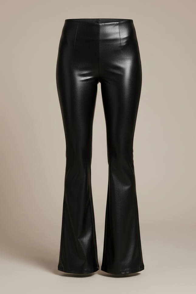 Pantalon Patte D'Éléphant Noir Similicuir Taille Haute Évasé - Simili cuir - vue 3