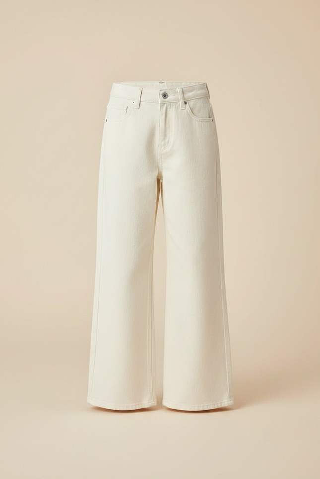 Pantalon Patte D'Éléphant Écru Ample Décontracté Taille Haute - Beige Jean - vue 3
