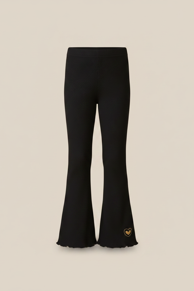 Pantalon Patte D'Éléphant Côtelé Noir Cœur Brodé Fille - Maille - vue 3