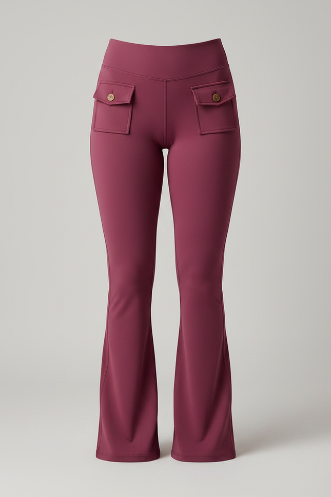 Pantalon Patte D'Éléphant Bordeaux Taille Haute Cargo Sport Fluide - Polyester - vue 3