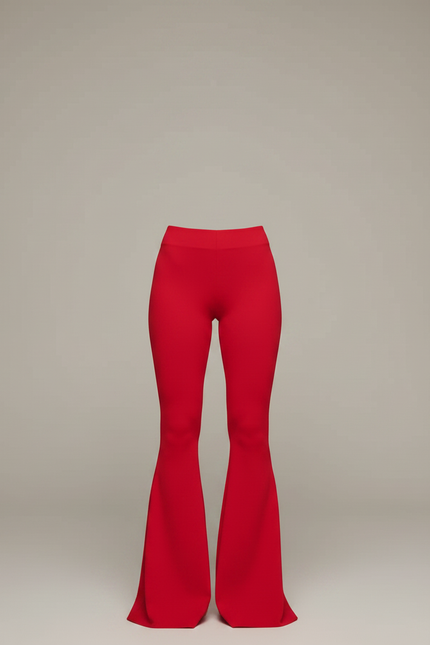 Pantalon Patte D'Éléphant Rouge Évasé Taille Haute Slim - Maille - vue 3