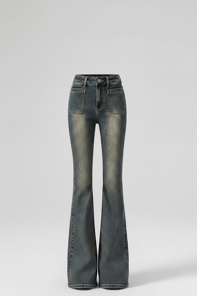 Pantalon Patte D'Éléphant Vintage Gris Délavé Taille Haute - Jean - vue 3