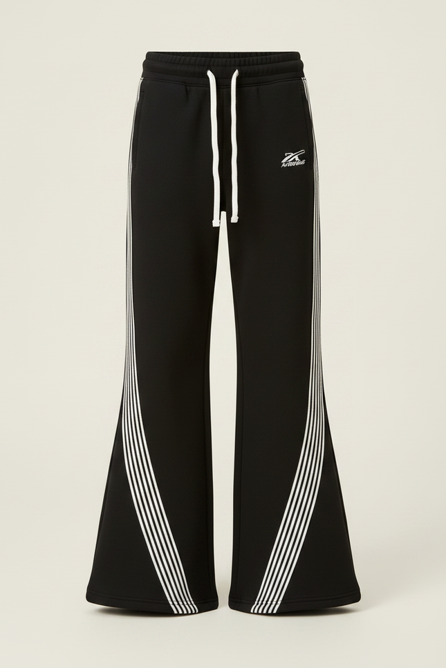 Pantalon Patte D'Éléphant Noir Bandes Blanches Sport Fille - Molleton - vue 3