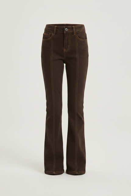 Pantalon Patte D'Éléphant Marron Évasé Taille Haute Élastique - Jean - vue 3