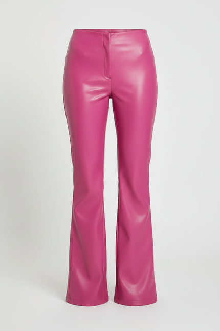 Pantalon Patte D'Éléphant Rose Vif Simili Cuir Évasé - vue 3