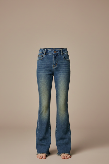Pantalon Patte D'Éléphant Bleu Jean Évasé Fille Tendance - vue 3