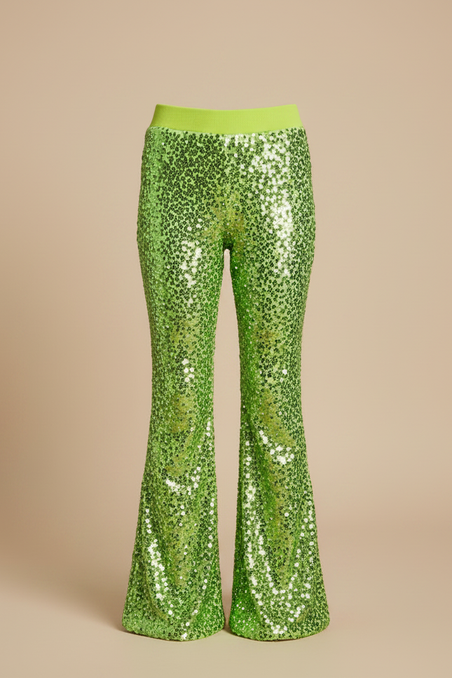 Pantalon Patte D'Éléphant Vert Paillettes Évasé Confortable Fille - Maille - vue 3