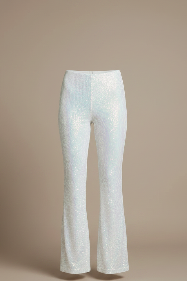 Pantalon Patte D'Éléphant Blanc Pailleté Évasé Taille Haute Chic - Maille - vue 3