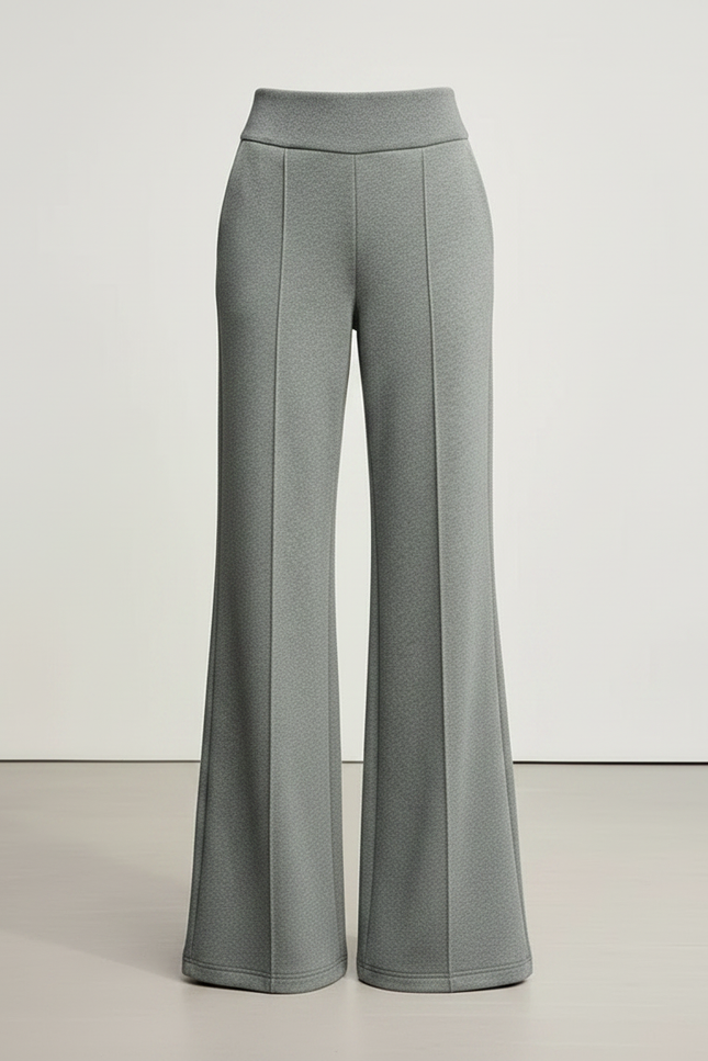 Pantalon Patte D'Éléphant Gris Taille Haute Droit Élégant - Maille - vue 3