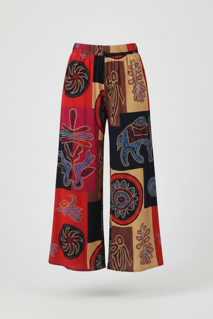 Pantalon Patte D'Éléphant Ethnique Imprimé Multicolore Ample Fluide - Viscose - vue 3
