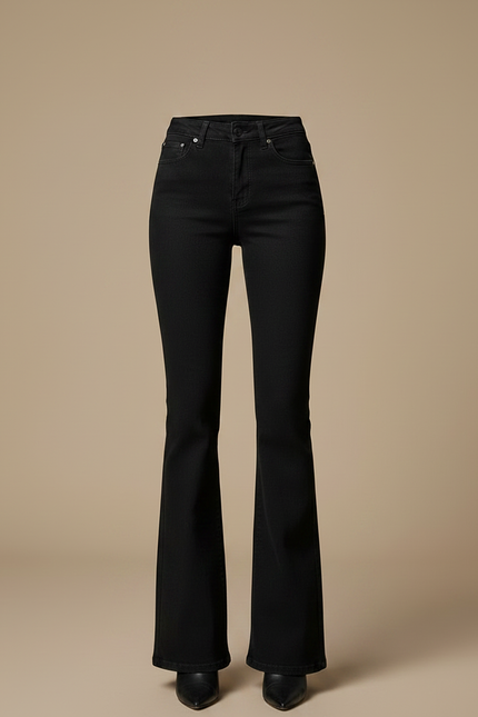Pantalon Patte D'Éléphant Noir Denim Évasé Stretch Femme - Jean - vue 3