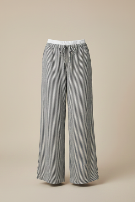 Pantalon Patte D'Éléphant Rayé Fluide Décontracté Coton - Gris - vue 3
